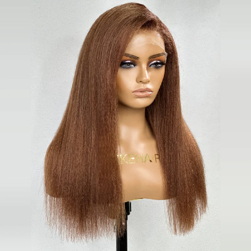 Reddish Brown Kinky Edges Lace Front Kinky Straight Wig