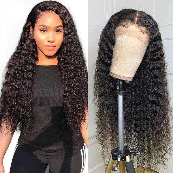 Reshine Hair 10-30 inch Brazilian Human Hair Deep Water Wave Lace Front Wigs Pre Plucked Closure Wig