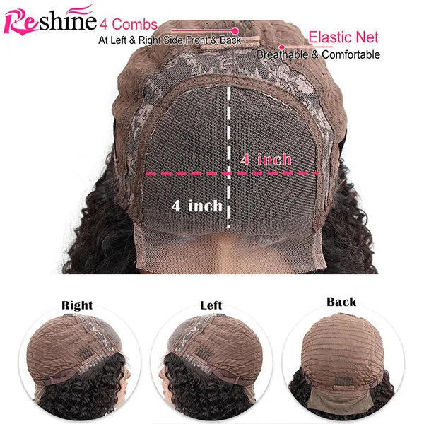 Reshine Hair 10-30 inch Brazilian Human Hair Deep Water Wave Lace Front Wigs Pre Plucked Closure Wig