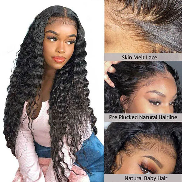 Reshine HD Lace Front Wig 10-30 Inch Brazilian Curly Hair Deep Wave Human Hair Wigs Pre Plucked