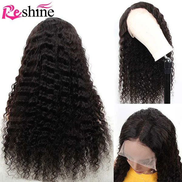 Reshine HD Lace Front Wig 10-30 Inch Brazilian Curly Hair Deep Wave Human Hair Wigs Pre Plucked