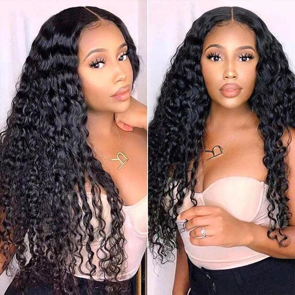 Reshine Hair Deep Curly Brazilian Hair 4x4 Lace Closure Wig Deep Wave Lace Front Wigs Human Hair Pre Plucked