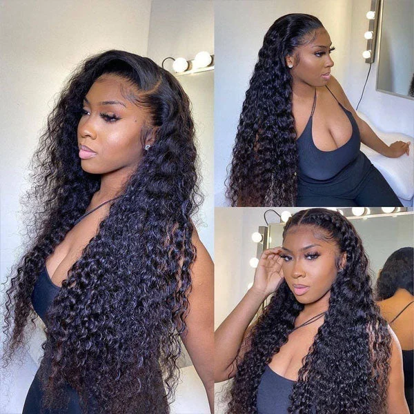 Reshine Hair Deep Curly Brazilian Hair 4x4 Lace Closure Wig Deep Wave Lace Front Wigs Human Hair Pre Plucked