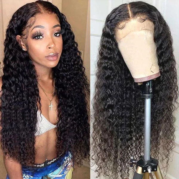 Reshine Hair Deep Curly Brazilian Hair 4x4 Lace Closure Wig Deep Wave Lace Front Wigs Human Hair Pre Plucked