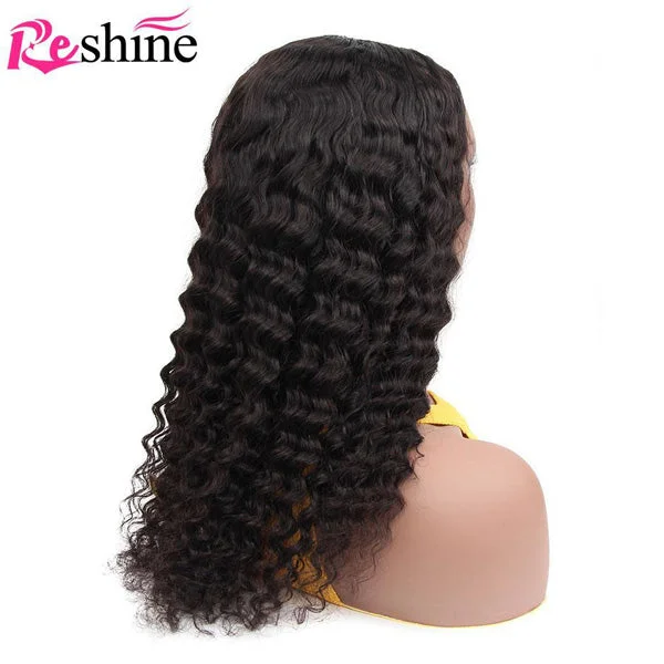 Reshine Hair Deep Wave Brazilian Curly Hair 13x4 Lace Front Human Hair Wigs For Black Woman Natural Color