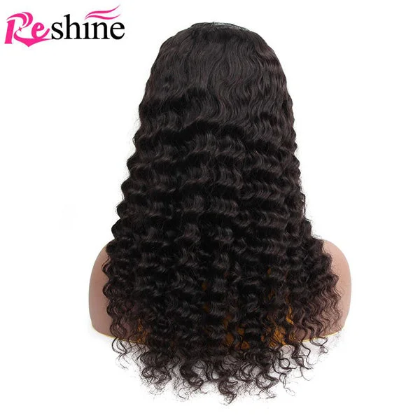 Reshine Hair Deep Wave Brazilian Curly Hair 13x4 Lace Front Human Hair Wigs For Black Woman Natural Color