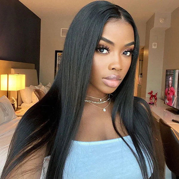 Reshine Hair Long Straight Lace Front Wigs Human Hair 4x4 Lace Closure Wigs HD Lace Wigs