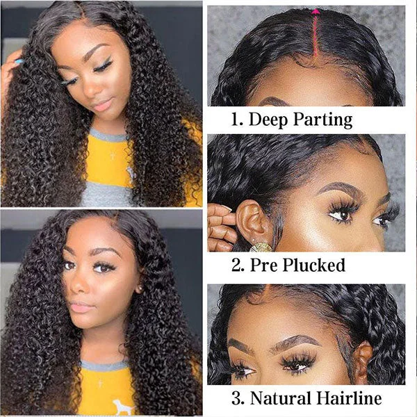 Reshine Hair Skin Melt Kinky Curly Human Hair Wigs Brazilian Curly Hair Transparent Lace Wigs For Women