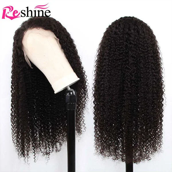 Reshine Hair Skin Melt Kinky Curly Human Hair Wigs Brazilian Curly Hair Transparent Lace Wigs For Women