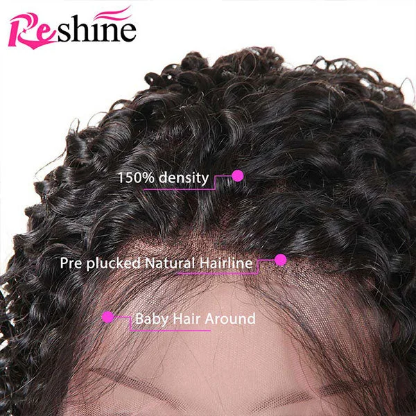 Reshine Hair Skin Melt Kinky Curly Human Hair Wigs Brazilian Curly Hair Transparent Lace Wigs For Women