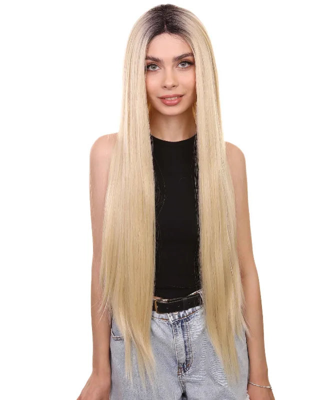 Romee Women's Long Length Lace Front Straight Hair With Dark Roots - Adult Fashion Wigs | Nunique