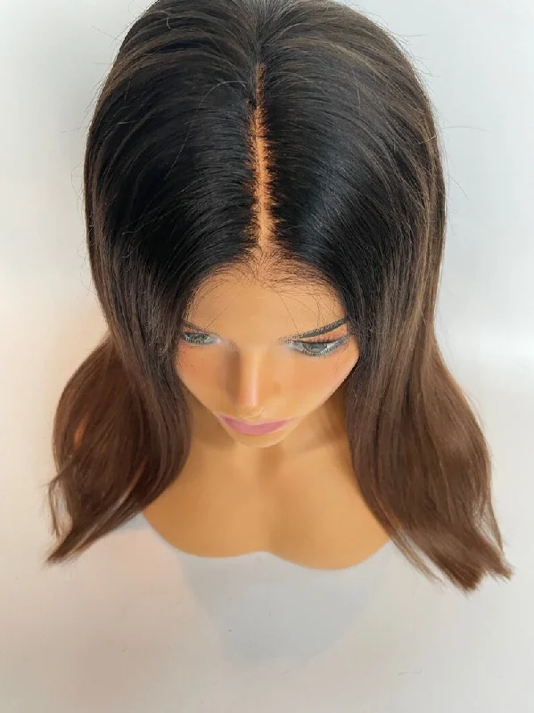 Rooted Brown (color T4/#6) Wig - HD Silk Base European Hair - Invisible Knots - Natural Hairline