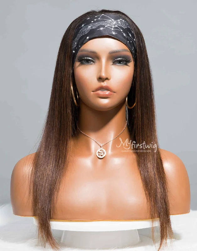 SAGITTARIUS - ZODIAC COLLECTION HUMAN HAIR STRAIGHT OMBRE DARK BROWN WIG - ZC008