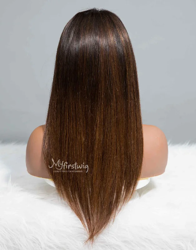 SAGITTARIUS - ZODIAC COLLECTION HUMAN HAIR STRAIGHT OMBRE DARK BROWN WIG - ZC008