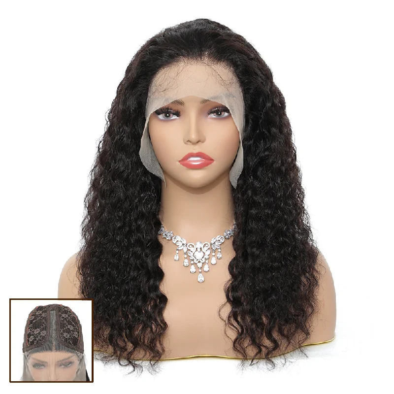 Sahar Faye Deep Wave Human Hair Lace Front T Part Wig #1B Natural Black