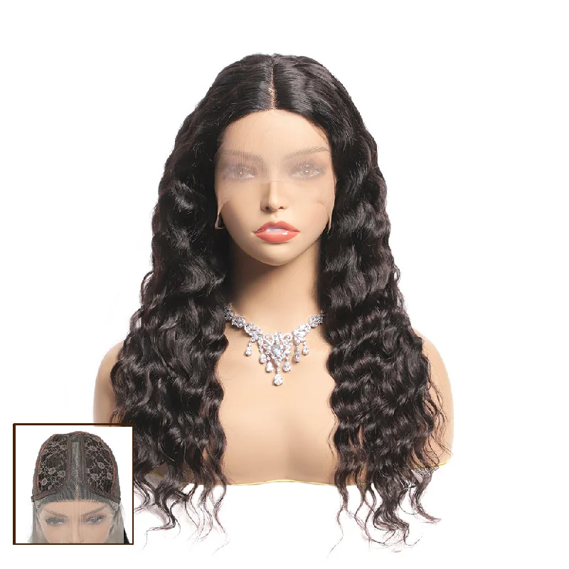 Sahar Naomi Loose Wave Human Hair Lace Front T Part Wig #1B Natural Black