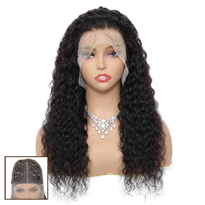 Sahar Tami Jerry Curl Human Hair Lace Front T Part Wig #1B Natural Black