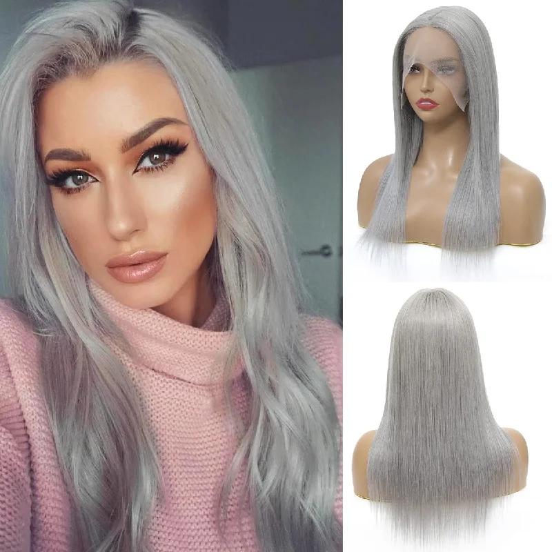 Sahar Tara Straight Human Hair Lace Front 13X4"" Wig #Grey