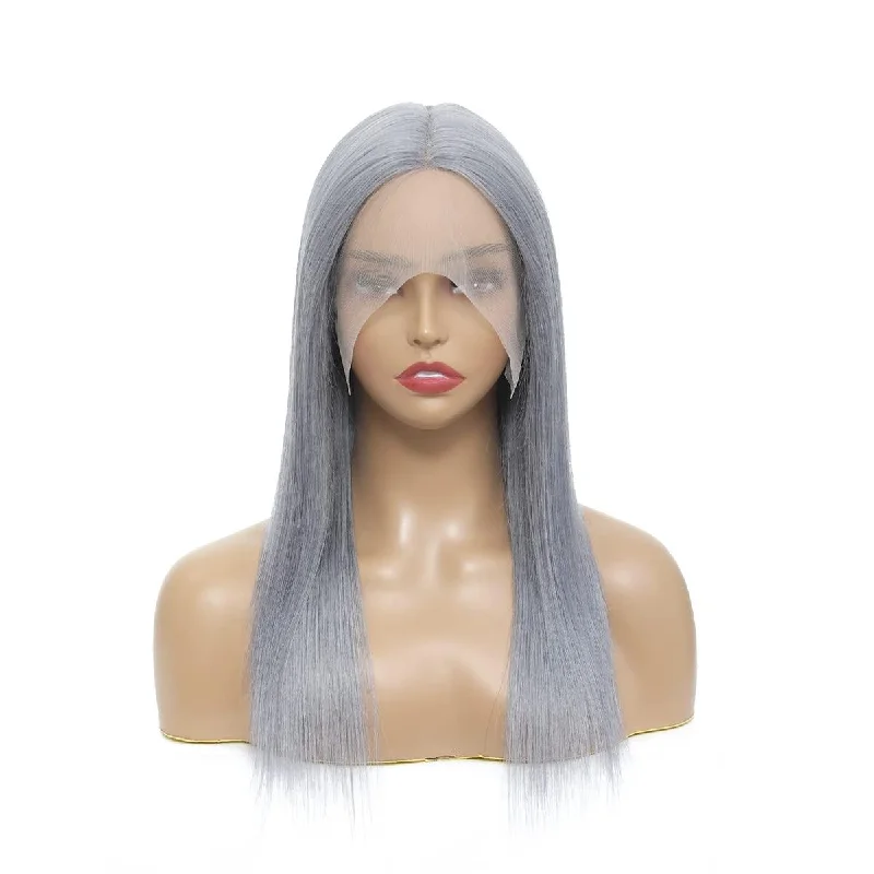 Sahar Tara Straight Human Hair Lace Front T Part Wig #Grey