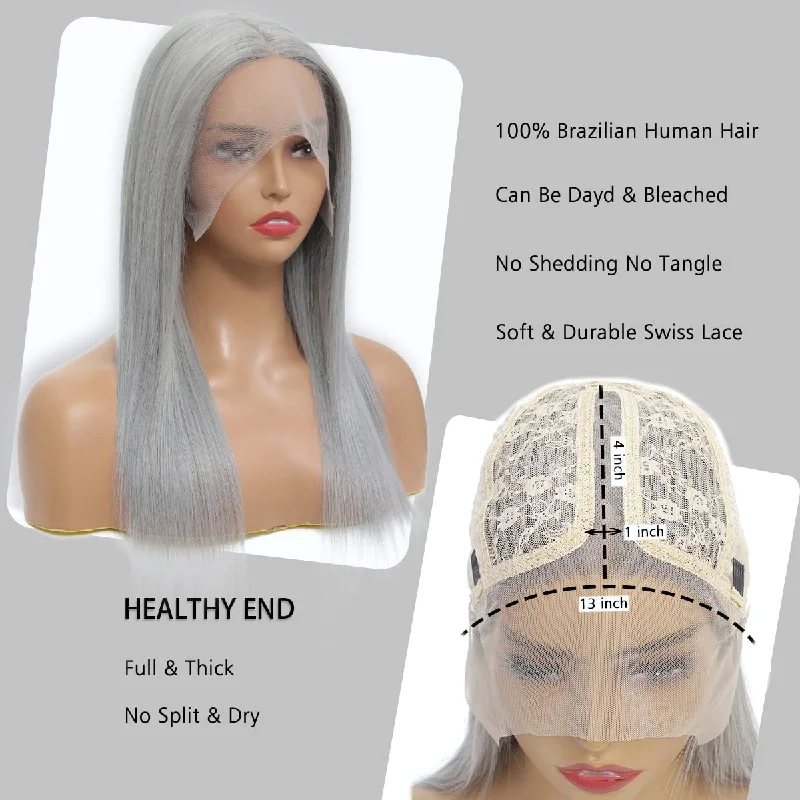 Sahar Tara Straight Human Hair Lace Front T Part Wig #Grey