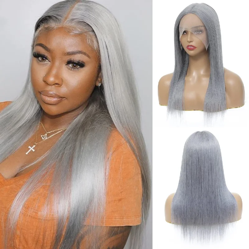 Sahar Tara Straight Human Hair Lace Front T Part Wig #Grey