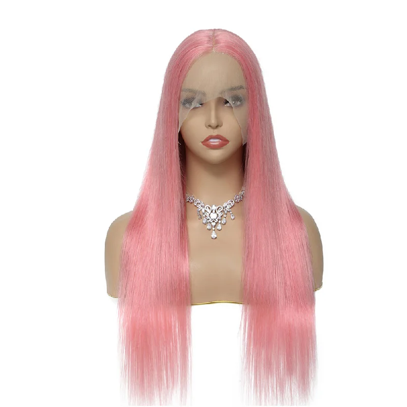 Sahar Tara Straight Human Hair Lace Front T Part Wig #Pink