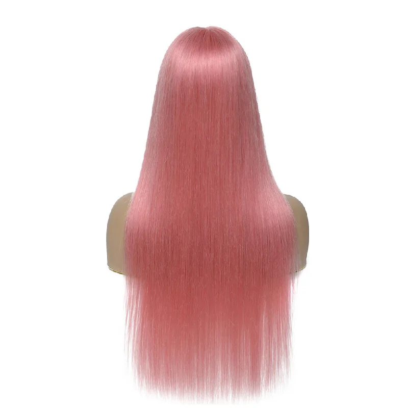 Sahar Tara Straight Human Hair Lace Front T Part Wig #Pink