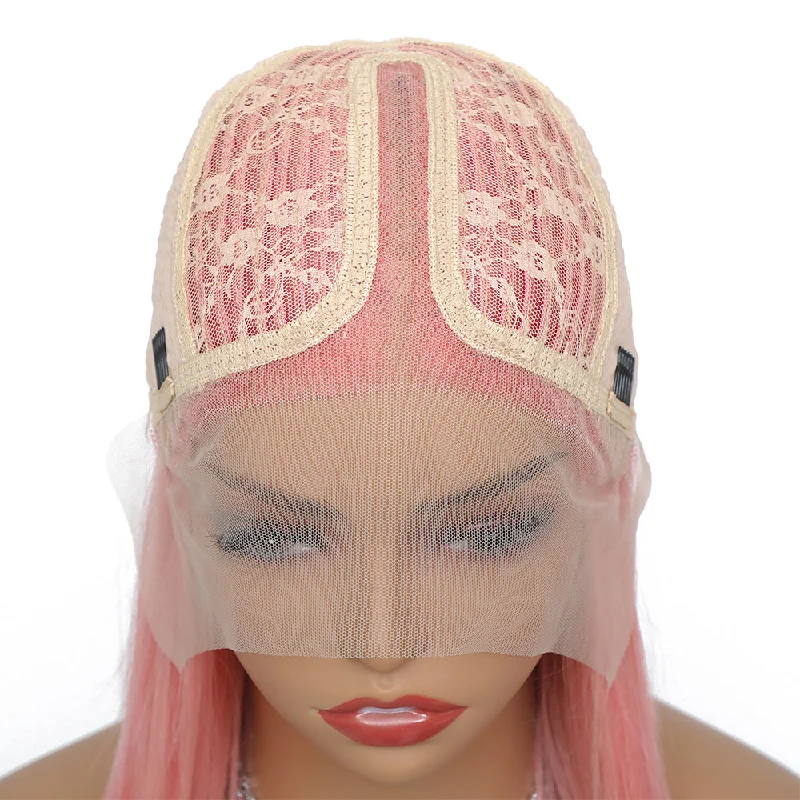 Sahar Tara Straight Human Hair Lace Front T Part Wig #Pink