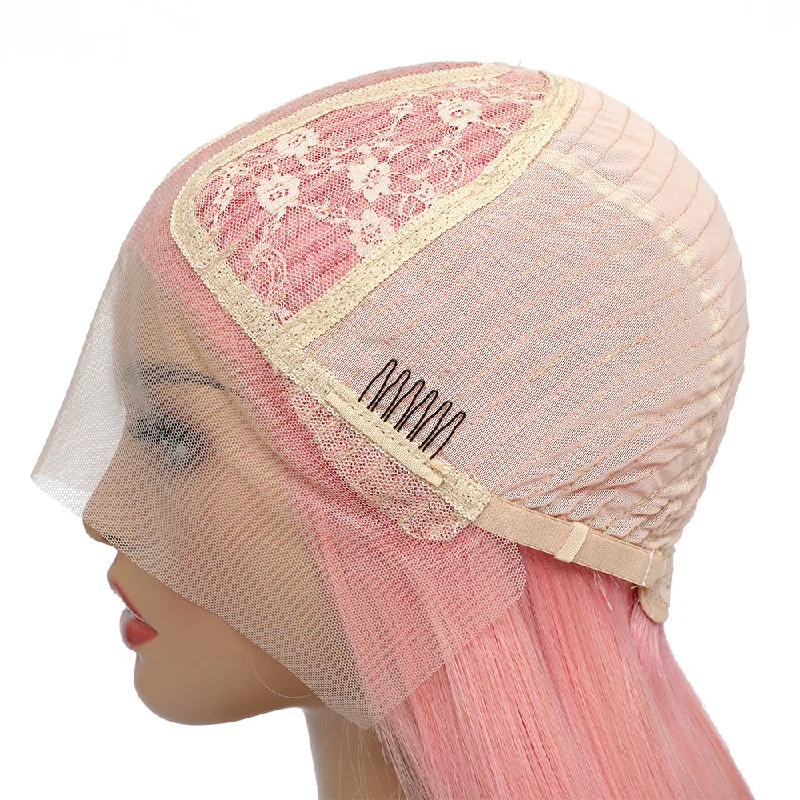 Sahar Tara Straight Human Hair Lace Front T Part Wig #Pink