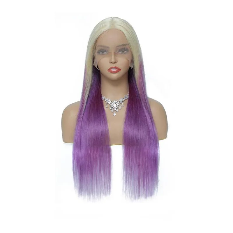 Sahar Tara Straight Human Hair Lace Front T Part Wig #T613-lightpurple