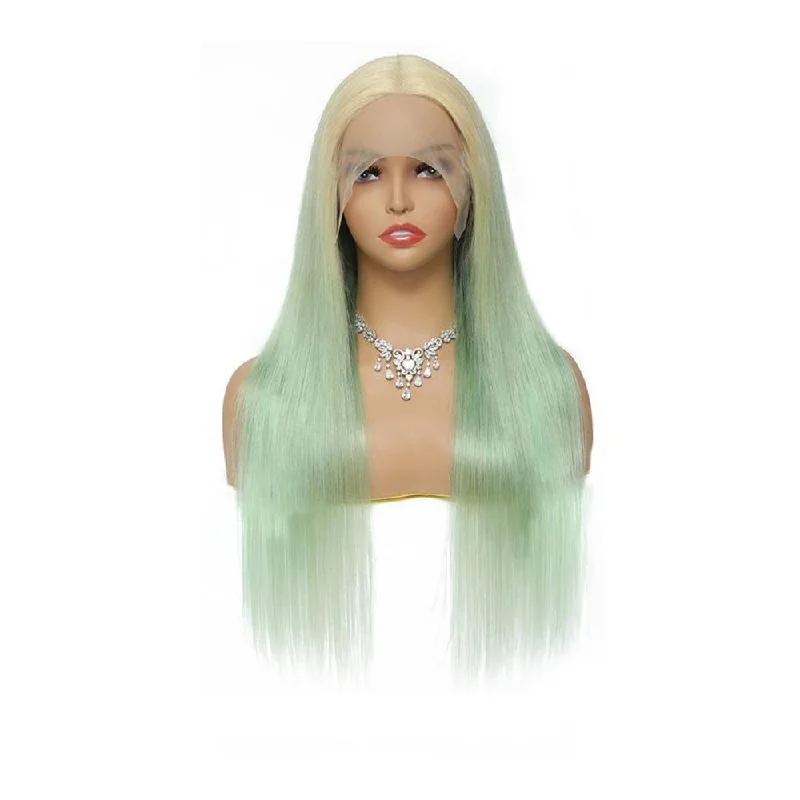 Sahar Tara Straight Human Hair Lace Front T Part Wig #T613-limegreen