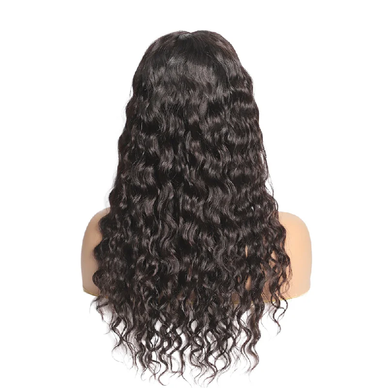 Sahar Water Wave Human Hair Lace Front T Part Wig #1B Natural Black