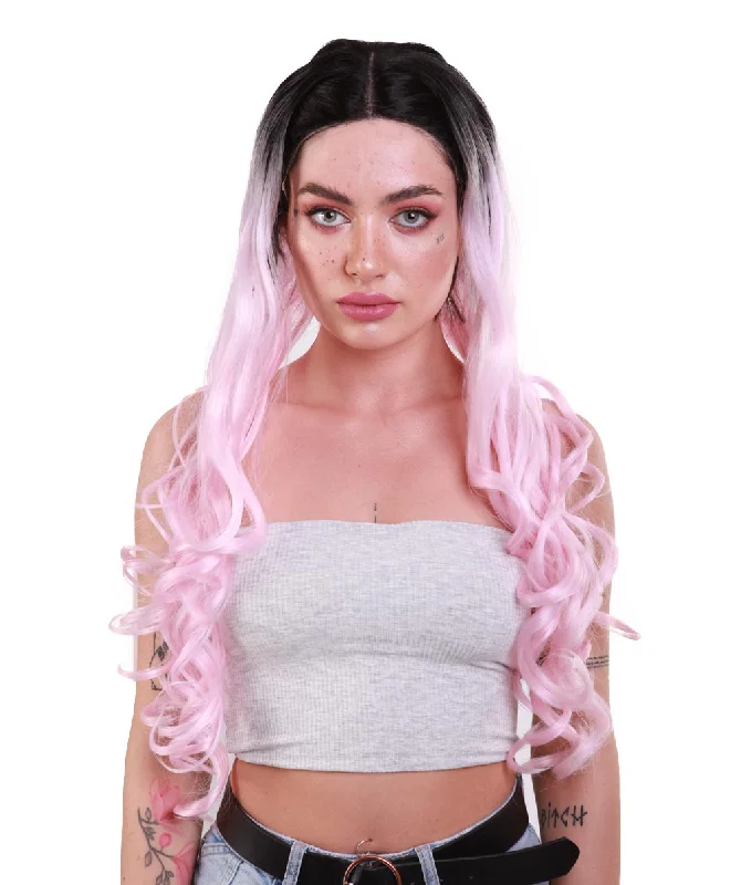 Saldana Long Loose Pastel Lace Front Curls with Dark Roots and Bun - Adult Fashion Wigs | Nunique