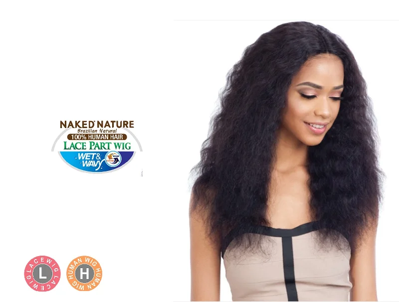 SHAKE N GO NAKED NATURE BRAZILIAN NATURAL 100% HUMAN HAIR LACE PART WIG - DEEP WAVE