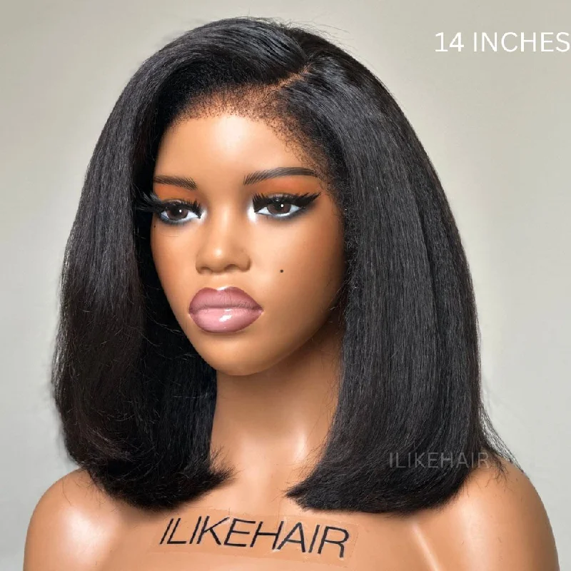 Short Bob Kinky Edges 13x4 HD Lace Frontal Blowout Ventilated Wig