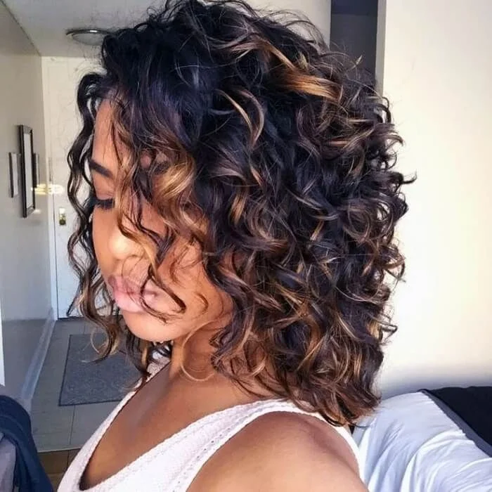 Short Bouncy Loose Curly With Blonde Highlights Lace Frontal Wig