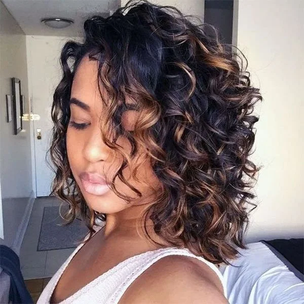 Short Bouncy Loose Curly With Blonde Highlights Lace Frontal Wig