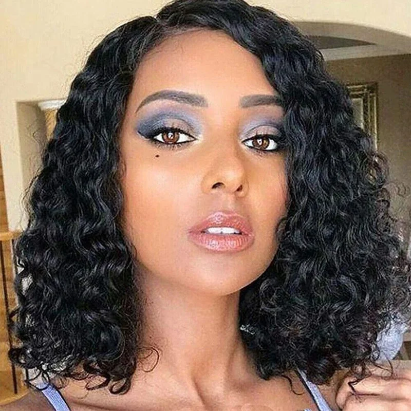 Short Jerry Curly Bob Wig Natural Looking Human Hair 13x4 Lace Front Wig