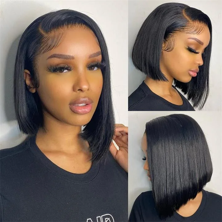 Flash Sale Short Straight Human Hair Wigs Glueless C-shaped Side Part Bob Wigs-Geeta Hair