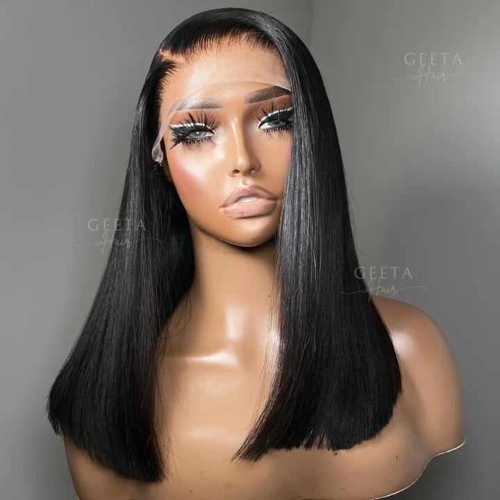 Flash Sale Short Straight Human Hair Wigs Glueless C-shaped Side Part Bob Wigs-Geeta Hair