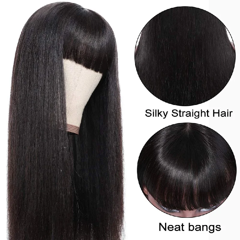 Glueless Machine Made Wigs Silky Brazilian Virgin Straight None Lace Front Wigs