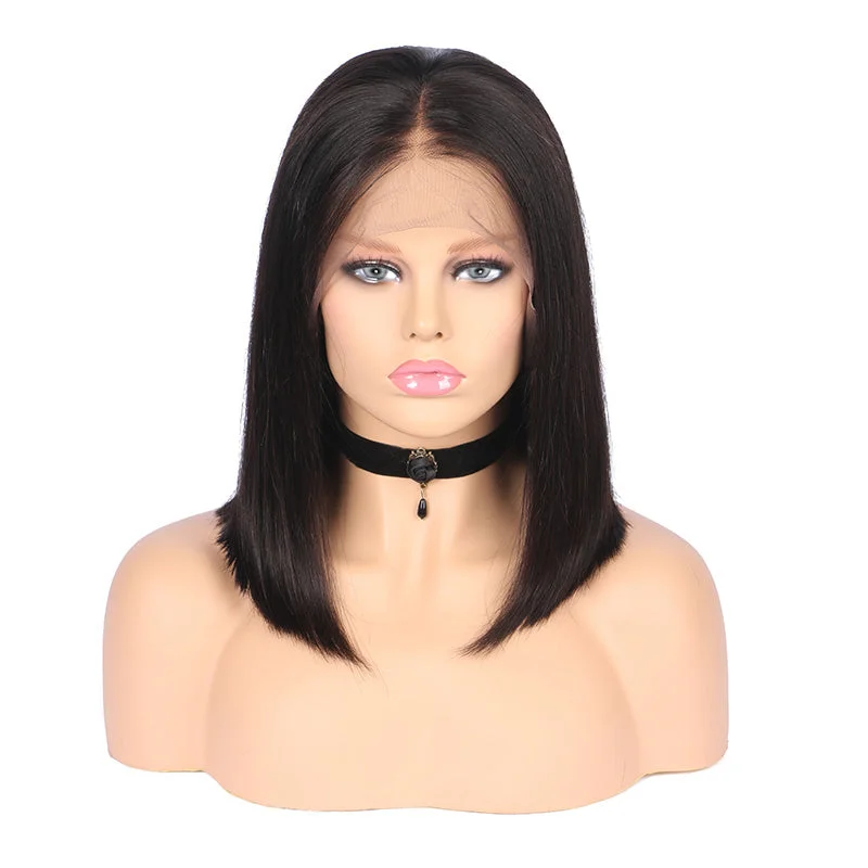 Silky Straight Black Bob Wig 13x4 Front Lace Human Hair Wig Pre Plucked Hairline With Baby Hair