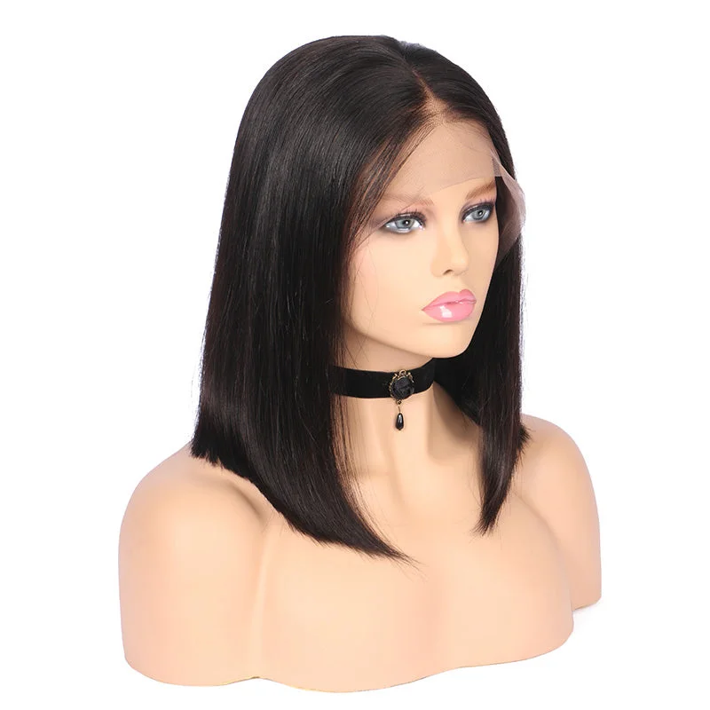 Silky Straight Black Bob Wig 13x4 Front Lace Human Hair Wig Pre Plucked Hairline With Baby Hair