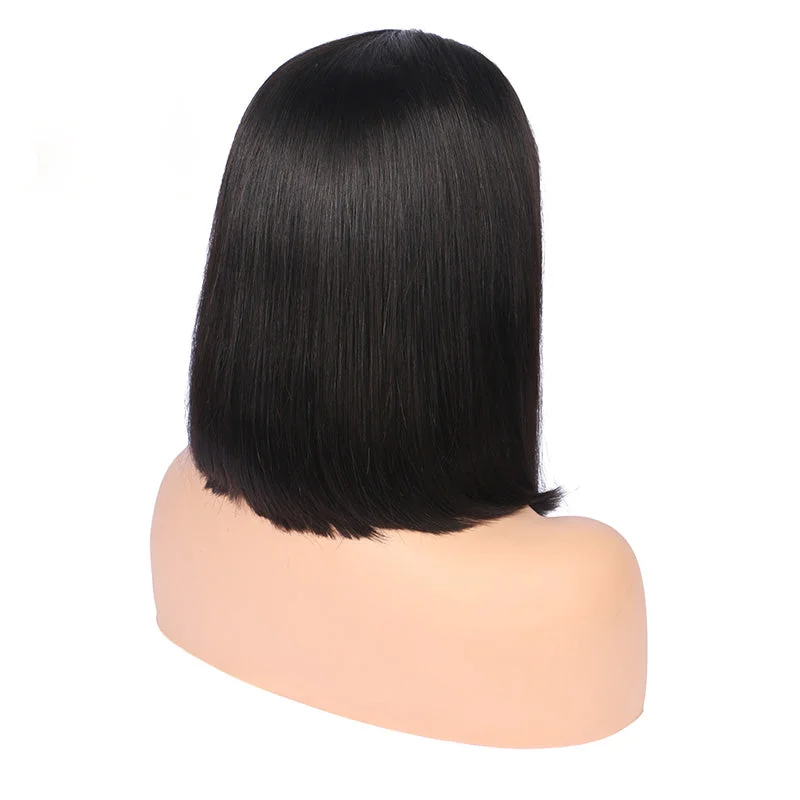 Silky Straight Black Bob Wig 13x4 Front Lace Human Hair Wig Pre Plucked Hairline With Baby Hair