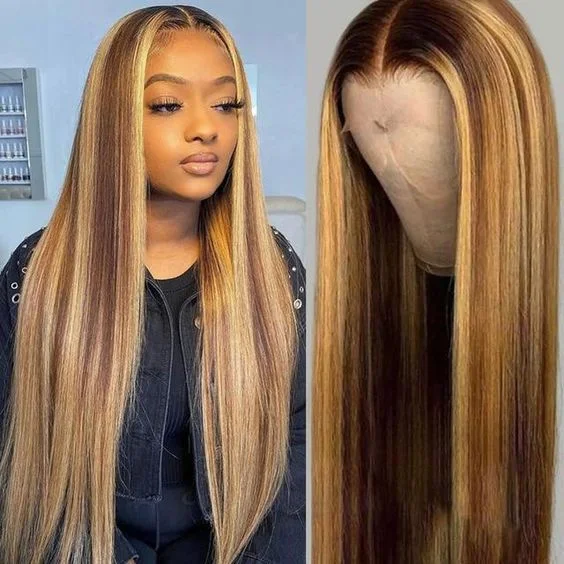 Silky Straight Ombre #4#27 Transparent Lace Frontal Human Hair Wig