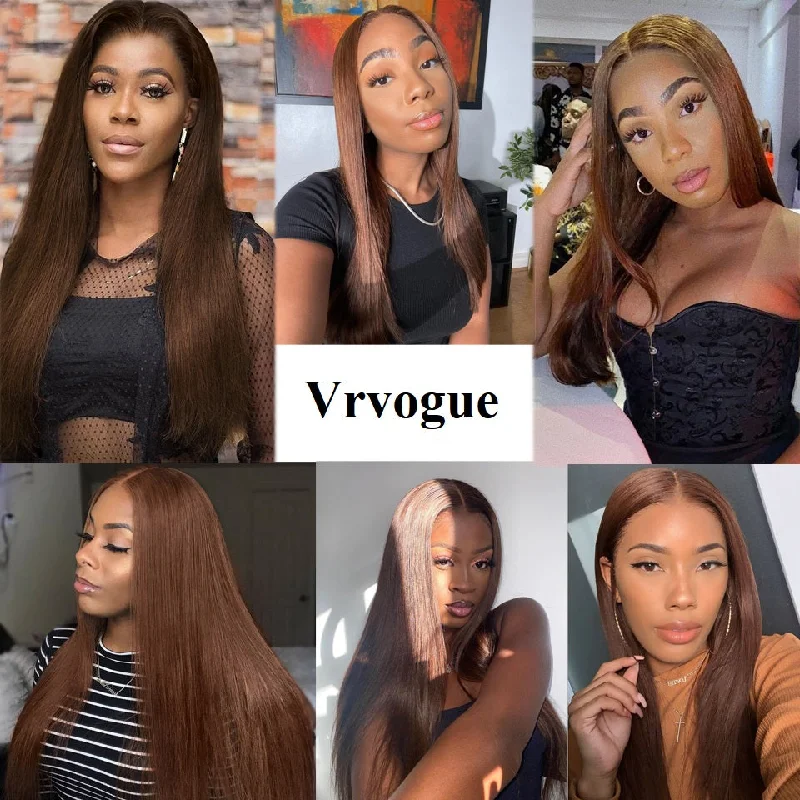 Straight Hair #4 Honey Brown Wig 13*4/T Part/4*4  Lace Wigs Human Hair Wigs 180 210 Density Vrvogue Hair