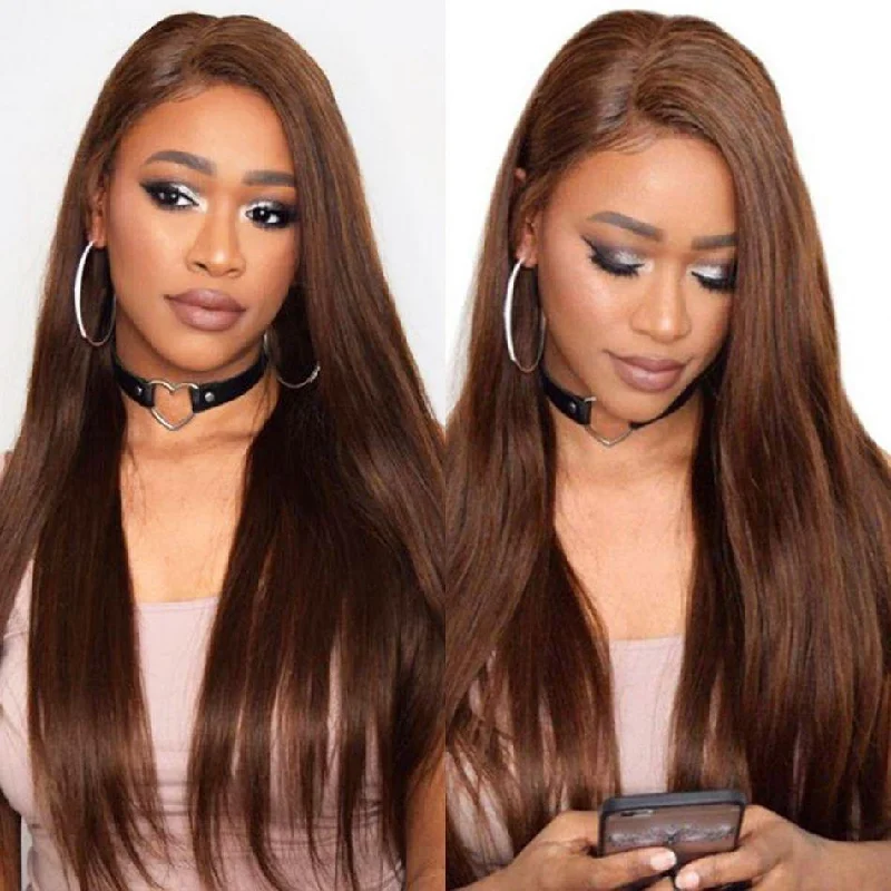 Straight Hair #4 Honey Brown Wig 13*4/T Part/4*4  Lace Wigs Human Hair Wigs 180 210 Density Vrvogue Hair