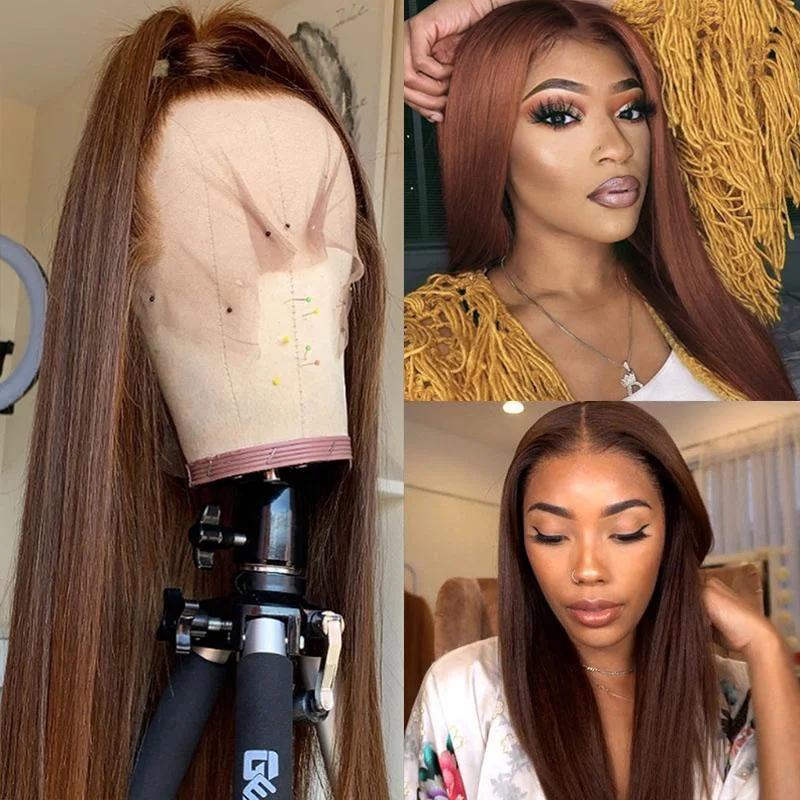 Straight Hair #4 Honey Brown Wig 13*4/T Part/4*4  Lace Wigs Human Hair Wigs 180 210 Density Vrvogue Hair