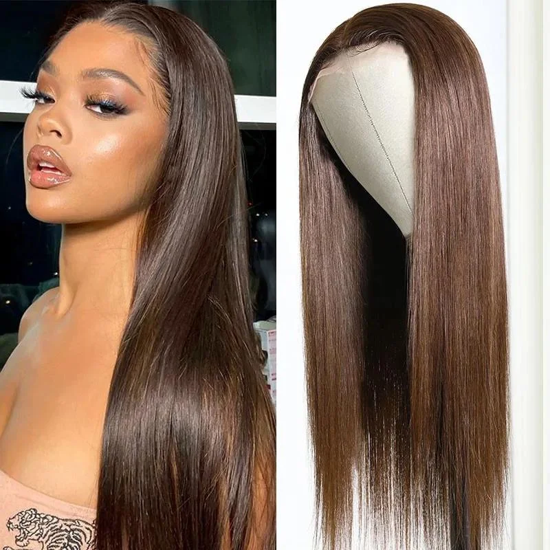 Straight Hair #4 Honey Brown Wig 13*4/T Part/4*4  Lace Wigs Human Hair Wigs 180 210 Density Vrvogue Hair