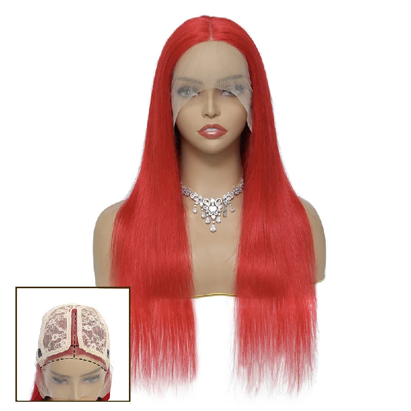 Tara Straight Human Hair T Part Lace Front Wig # Red